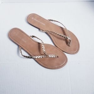 CHARLES ALBERT BROWN WITH ROSE GOLD FLIP FLOPS SIZE 10/11